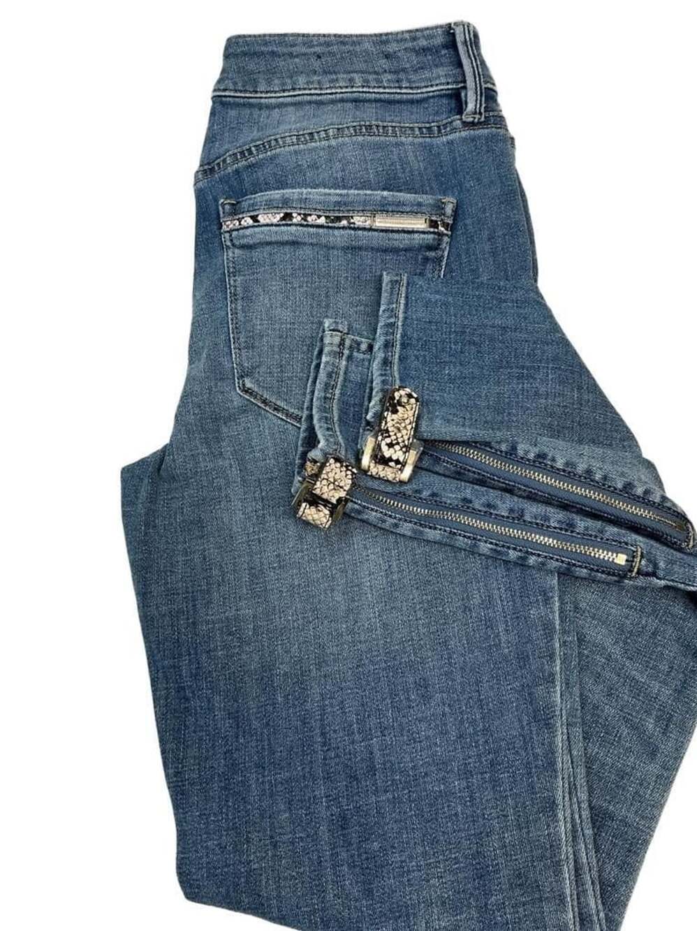 White House Black Market Mid-Rise Skinny Ankle Jeans Size 2 Snake Trim Zippers